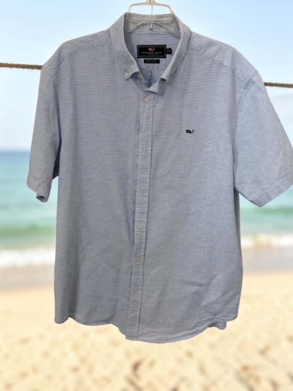 Vineyard Vines Whale Shirt Men XL Short Sleeve Blue American Flag Stars